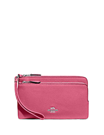 COACH Double Zip Wallet In Pebble Leather in Pink