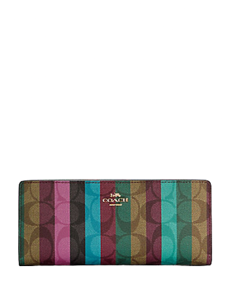 COACH®  Slim Zip Wallet In Signature Canvas With Stripe