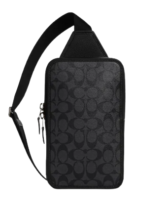 Coach Canvas Signature Logo, Black & Grey Over the Shoulder