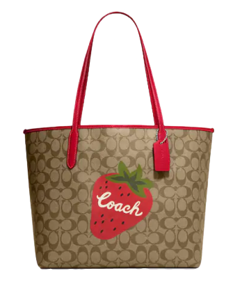 Coach Outlet City Tote In Signature Canvas With Heart Cherry Print