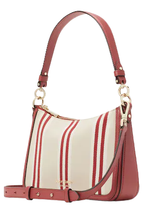 Kate Spade New York Hobo Shoulder Bag Red Pockets purchases Full Zip Striped Interior NICE