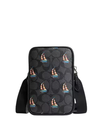 Coach Aden Crossbody In Signature Canvas With Sailboat Print