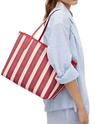 Coach City Tote Bag With Stripe Print