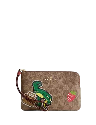 Coach Corner Zip Wristlet In Signature Canvas With Sticker Print