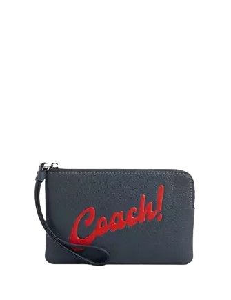 Coach Corner Zip Wristlet With Coach Graphic