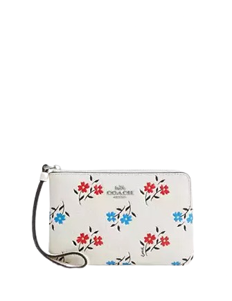 Coach Corner Zip Wristlet With Floral Print