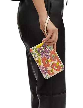 Coach Corner Zip Wristlet With Floral Print