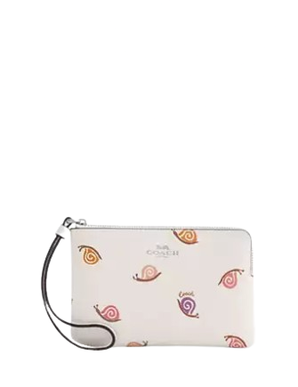 Coach Corner Zip Wristlet With Snail Print