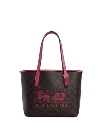 Coach Mini City Tote In Signature Canvas With Horse And Sleigh