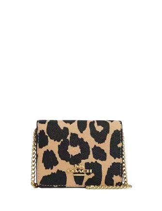 Coach Mini Wallet On A Chain With Leopard Print