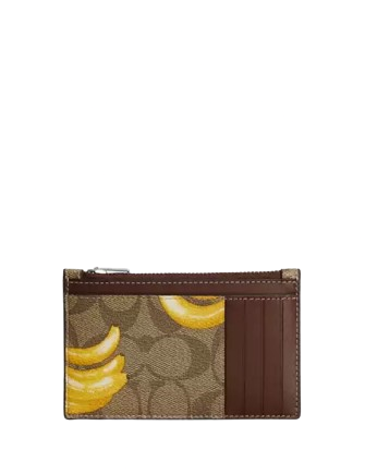 Coach Zip Card Case In Signature Canvas With Banana Print