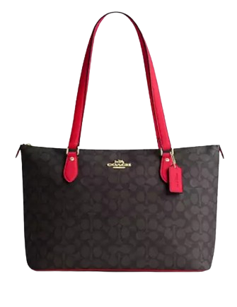 Coach Gallery Tote Bag In Signature Canvas Walnut Bold Red