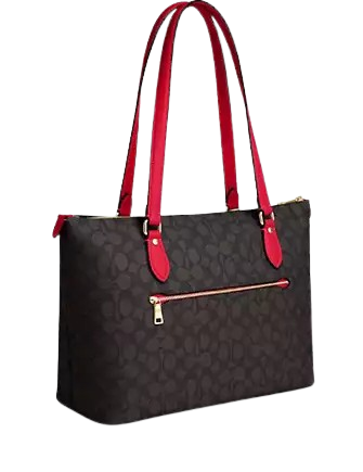 Coach Gallery Tote Bag In Signature Canvas Walnut Bold Red