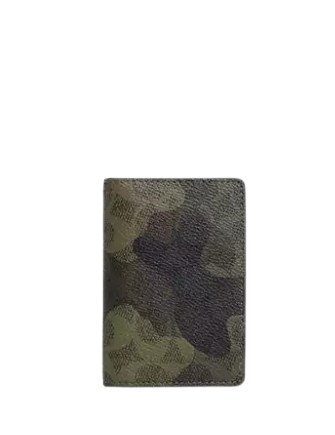 Coach Id Wallet In Signature Camo Print Dark Shamrock