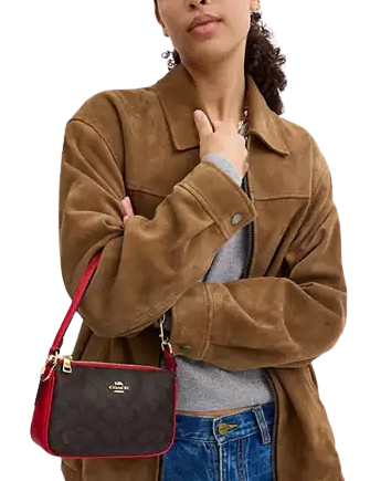 Coach Nolita 19 In Colorblock Signature Canvas Walnut Bold Red