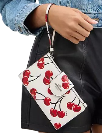 Coach Phone Wallet With Cherry Print Chalk