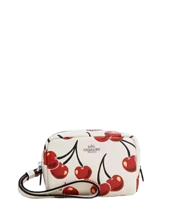 Coach Pouch Wristlet With Cherry Print Chalk