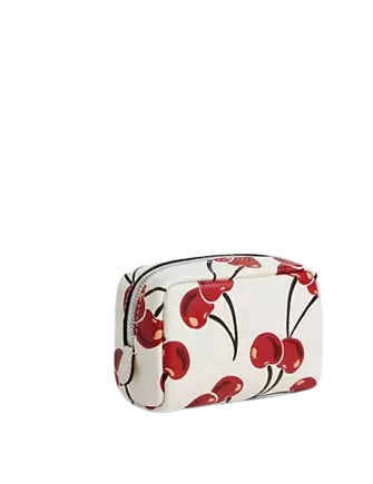 Coach Pouch Wristlet With Cherry Print Chalk