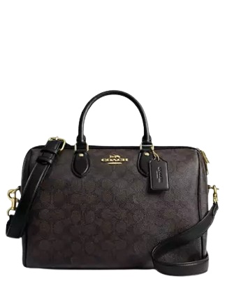 Coach Rowan Large Satchel Bag In Signature Canvas Walnut Black