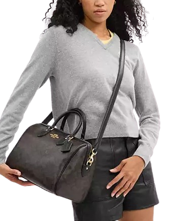 Coach Rowan Large Satchel Bag In Signature Canvas Walnut Black