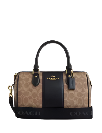 Coach Rowan Satchel Bag In Signature Canvas Tan Black