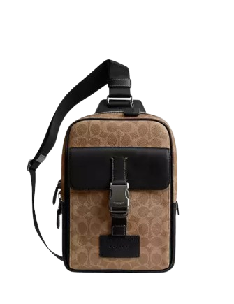 Coach Track Pack In Signature Canvas Tan Black