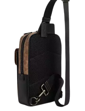 Coach Track Pack In Signature Canvas Tan Black