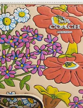 Coach Corner Zip Wristlet With Floral Print