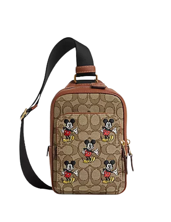 Coach Disney X Coach Track Pack 14 In Signature Jacquard With Mickey ...