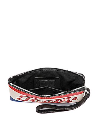 Coach Corner Zip Wristlet With Pepsi Cola Motif