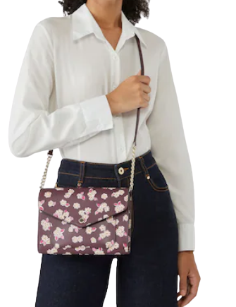 CLEARANCE] Kate Spade Tinsel Frosted Floral Flap Crossbody in Deep Berry  (K9341) - USA Loveshoppe